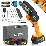 Masko MASKO® Mini-Kettensäge mit Akku 8000mAh Handkettensäge Elektro mit 2 Akku 4000mAh für Gartenscheren/Astscheren/Holzschneiden Motorsäge 800W automatisches Ölsystem