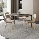 [en.casa] Essgruppe 'Lindesberg' 5-tlg. Esstisch mit 4 Stühlen 140 x 80 cm rechteckige Tischplatte Grau/Hellbraun - Grau