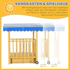 Outsunny Holzsandkasten mit Spielhaus und Dach beige