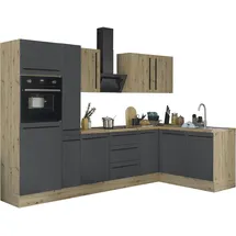 kochstation Winkelküche Florida L-Form 300 cm schwarz