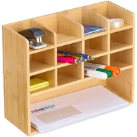 Relaxdays Schreibtisch Organizer, Bambus, 13 Fächer, HxBxT: 21 x