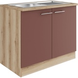 OPTIFIT Spülenschrank Bella Breite 100 cm, mit Edelstahl-Einbauspüle rot