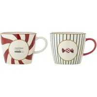 Bloomingville Yule Becher mehrfarbig aus Steingut 2er, Ø 9,5xH8 cm, 2er Set