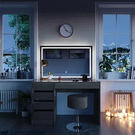 Vicco Schminktisch Sherry Grau 120 cm mit LED-Spiegel und Hocker