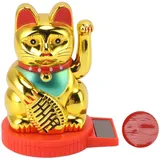 Winkende Glückskatze Mit Arm, Solarbetriebene Winkekatze, Japanische Maneki-Neko-Solar-Glückskatze Mit Winkender Hand Und Pfote nach Oben Für Feng Shui, Einladende, Zuwinkende Katzenstatue(Gold)