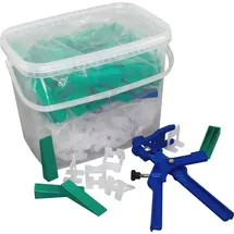 Kronen-Hansa-Werk GmbH & Co. KG Kronen Hansa Nivelliersystem für Fliesen (Verlegehilfe zum Fliesenlegen, Starter Set für 2 mm Fugenbreite, 100 Zuglaschen, 100 Keile, Zange, Flie...