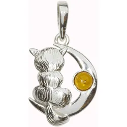 Ketten-Anhänger OSTSEE-SCHMUCK "Ostsee-Schmuck Anhänger Katze und Mond Anhänger Katze und Mond", weiß, Schmuckanhänger, Damen, 26 x 16mm, Silber 925 (Sterlingsilber), 1.9 g