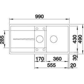 Blanco Metra 6 S-F links Flächenbündig silgranit softweiß Handbetätigung 990 x 490 mm