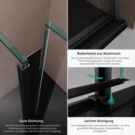 doporro Duschtür Nischentür dusche Duschabtrennung Duschkabine 100x195cm Duschwand schwarz ESG-Sicherheitsglas Duschabtrennung Soft-Close Klarglas inkl. Nano-Beschichtung Teramo12k