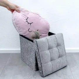 Intirilife Sitzhocker 38x38x38 cm in Samt Grau - Sitzwürfel mit Stauraum und Deckel mit Samtbezug
