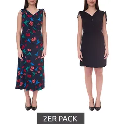 2er Pack AJC Damen Sommer-Kleid Maxi-Kleid mit floralem Allover-Print und schlichtes Mini-Kleid 25760756 Schwarz/Blau - 36