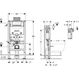 Geberit Duofix Element f. WWC, 98cm mit Omega Unterputzspülkasten - 111030002