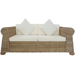 vidaXL 2-Sitzer-Sofa mit Kissen Natur Rattan