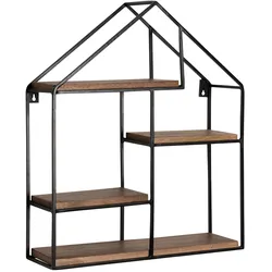 KADIMA DESIGN Wandregal in Haus-Form 50x60x14 cm aus Mango Massivholz und Metall – KADIMA DESIGN