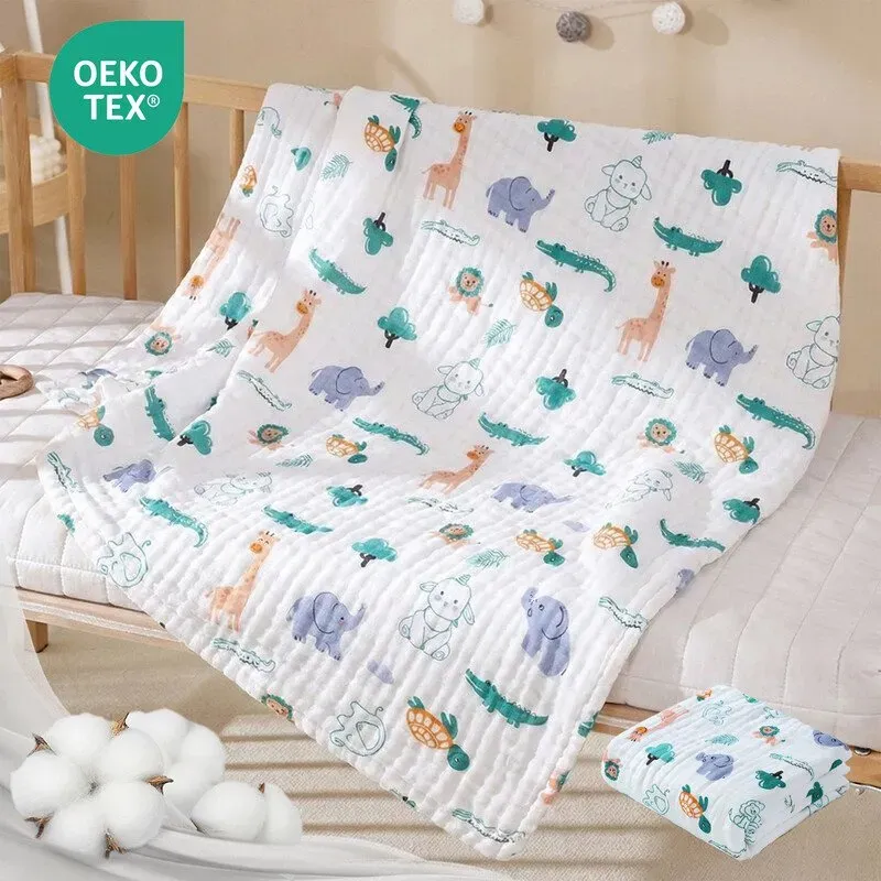 LeBonsoir Babys Muslin-Quadrat-Handtücher, Baumwoll-Wickelhandtücher für Neugeborene, 2er Kombipack, saugfähig & atmungsaktiv, ideal zum Reinigen, Abwischen & Abdecken von Neugeborenen, Wald-Elefant (25 x 50 cm *1, 70 x 140 cm *1)