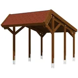 SKANHOLZ Skan Holz Carport Harz mit roten Schindeln 321 x 560 cm Nuss