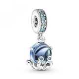 Pandora Moments Süßer Oktopus Murano-Glas Charm-Anhänger aus Sterling-Silber mit Cubic Zirkonia, Kompatibel Moments Armbänder, 791694C01