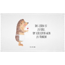 Mr. & Mrs. Panda Handtuch Igel mit Wein – Weiß – Geschenk, Wein Deko, Sport Handtuch, Wein trin, (1-St) weiß 50 cm x 30 cm