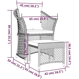 vidaXL 2-tlg. Garten-Lounge-Set mit Kissen Schwarz Poly Rattan