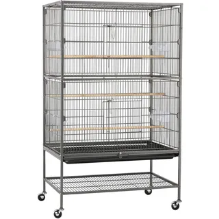 Yaheetech Vogelvoliere Vogelkäfig 2 Türen Vogelhaus Käfig mit 4 Rollen Nagervoliere 131cm hoch
