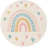 Paco Home Kinderteppich »Nino 887«, rund, Kurzflor, Spielteppich, Motiv Regenbogen & Herzen, Kinderzimmer, beige