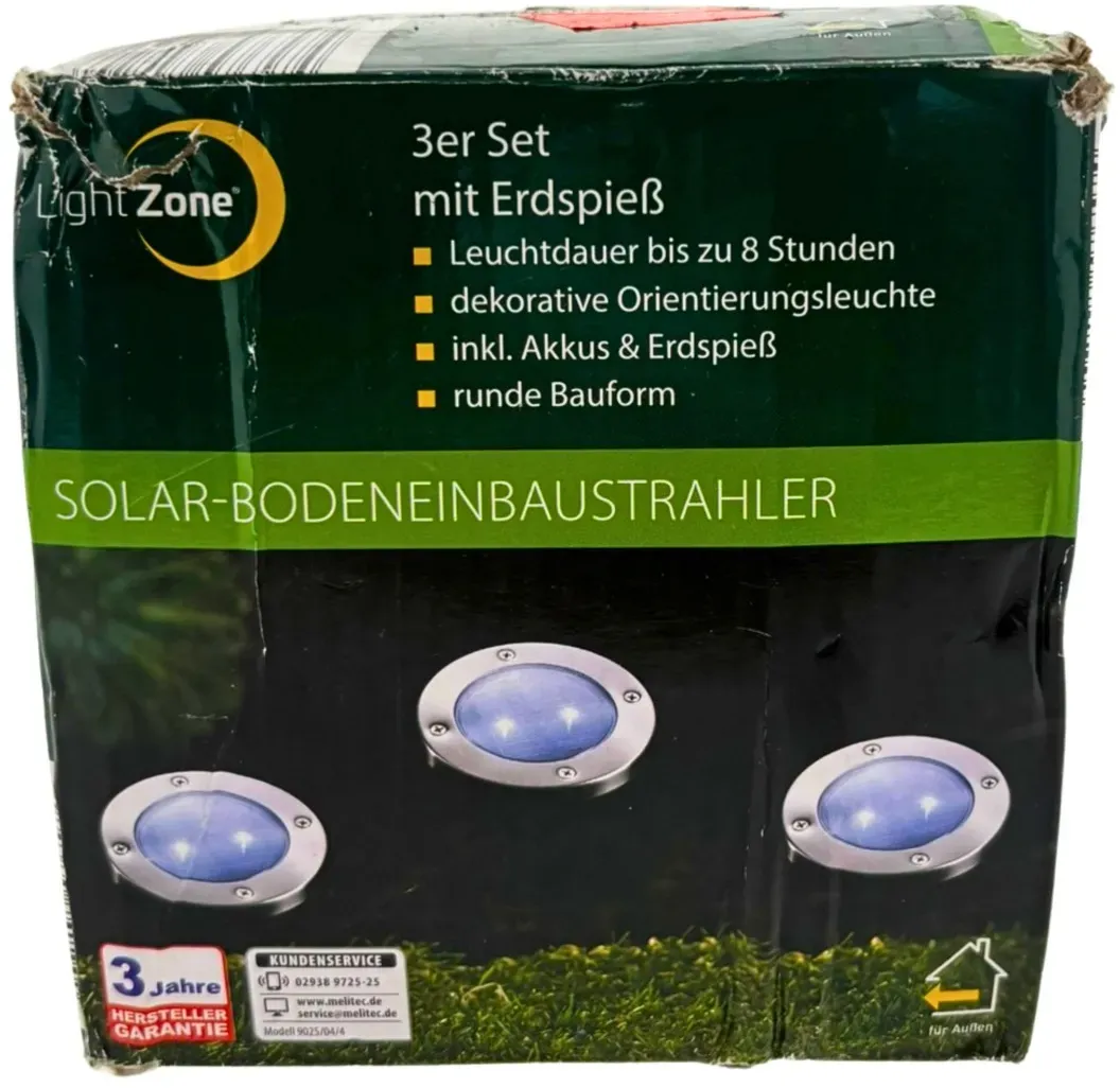 LightZone Solar-Bodeneinbaustrahler ? 3er Set mit Erdspieß (Verpackung beschä...
