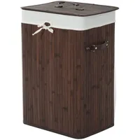 Homcom Wäschekorb, Wäschebox, Wäschesammler mit Deckel, Segeltuchsack, Bambus, faltbar, 72L, Dunkelbraun, 40 x 30 x 60 cm