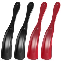 4 Stück Schuhlöffel aus Kunststoff für Damen und Herren Schuhlöffel mit Loch zum Aufhängen, Rot und Schwarz