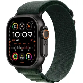 Apple Watch Ultra 2 GPS + Cellular 49 mm Titangehäuse schwarz, Alpine Loop Armband dunkelgrün S