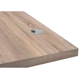 Stella Trading Xora Schreibtisch Sonoma Eiche Holzwerkstoff, Kufe, 77x75-118x160 cm, höhenverstellbar, Kabeldurchlass, Memoryschalter, Arbeitszimmer, Schreibtische, Bürotische