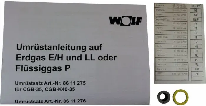 Wolf Umrüstsatz Flüssiggas - Erdgas E/LL 8611277 und Erdgas E - LL, für CGB-50