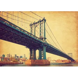 Fototapete PAPERMOON "BROOKLYN BRIDGE-RETRO NEW YORK MANHATTAN BRÜCKE VINTAGE", bunt, B:4,50m L:2,80m, Vlies, Tapeten