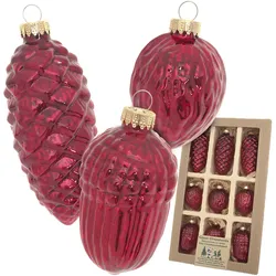 Christbaumschmuck KREBS GLAS LAUSCHA "Antikes Glas Nüsse & Zapfen", rot, B:20cm H:5cm T:33cm, Glas, Weihnachtsbaumschmuck, Christbaumschmuck aus Glas, mundgeblasen, handgefertigt, Zapfen