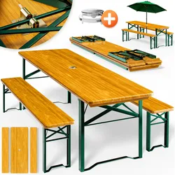 Casaria Bierzeltgarnitur 170 cm 1 Biertisch 2 Bierbänke Klappbar 3 tlg Festzeltgarnitur