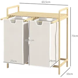 Homcom Wäschekorb Wäschebox mit 2 abnehmbaren Wäschesacke Wäschesortierer Bambus