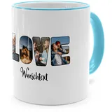 PhotoFancy® - Fototasse 'Love' - Personalisierte Tasse mit eigenem Foto und Text selbst gestalten - Hellblau