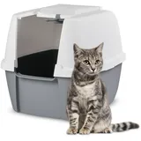 Iris Ohyama Katzenklo mit Schaufel, bis 8 kg, Weiß/grau, mit Deckel, Katzentoilette, Abnehmbarer Rand, Für große Katzen, Kätzchen, geschlossen, Xxl Toilette, Bpa-frei, Cat Litter Box, Clh-17j