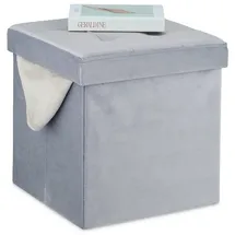 Relaxdays Hocker Samt, Sitzhocker mit Stauraum, gepolstert, faltbar, HxBxT: 38 x 38 x 38 cm, Sitzwürfel Wohnzimmer, grau