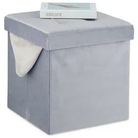 Relaxdays Hocker Samt, Sitzhocker mit Stauraum, gepolstert, faltbar, HxBxT: 38 x 38 x 38 cm, Sitzwürfel Wohnzimmer, grau