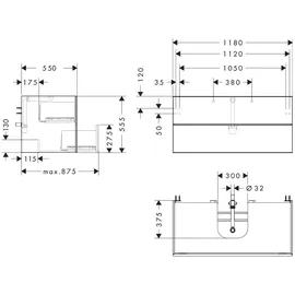 Hansgrohe Waschtischunterschrank 2 Auszüge 118 x 55 x 55 cm Schiefergrau Matt