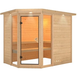 Karibu Sauna Sinai 3-Ohne Ofen-inkl. Dachkranz inkl. 8-teiligem gratis Zubehörpaket (Gesamtwert 191,92€)