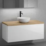 neoro n50 Unterschrank B: 120 cm mit 1 Auszug, Waschtisch Ø 40 cm weiß matt, B: 120.5 BN0064WM+BN0434WH+BN0404W1