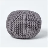 Homescapes Runder Strickpouf 100% Baumwolle, grau - Homescapes