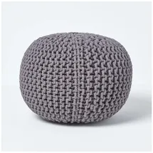 Homescapes Runder Strickpouf 100% Baumwolle, grau - Homescapes