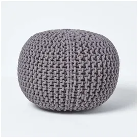 Homescapes Runder Strickpouf 100% Baumwolle, grau - Homescapes