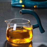 CUNHUY Lazy Kungfu Drip TeaPot Teile und Zubehör, hitzebeständiges Tee-Set, halbautomatische Glas-Teekanne, Anzug für magnetischen Wasserfluss, Holzglas-Teekannen-Set (Blue GongCup)