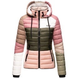 NAVAHOO Damen Steppjacke leichte Übergangsjacke mit Kapuze im Colourblocking Stil Lulana Multikulti