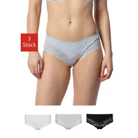 SNOCKS Hipster Panties mit Spitze | Mix (Weiß/Hellgrau/Schwarz) |