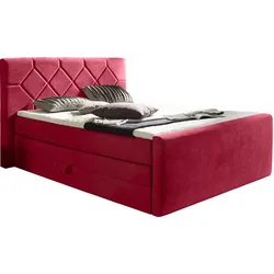 Boxspringbett PLACES OF STYLE "Atlanta", rot, B:160cm L:221cm, Stoff, Massivholz, Kunststoff, Komplettbetten, Boxspringbett, inklusive Topper und Bettkasten