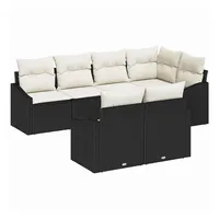 vidaXL Garten Essgruppe mit Kissen Schwarz Poly Rattan